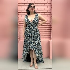 Mac Duggal Navy Floral High Low Dress